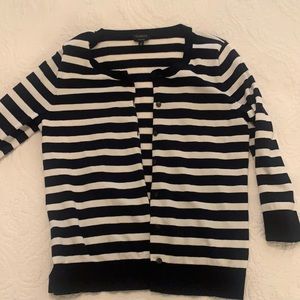 Talbots Navy and White Striped Cardigan